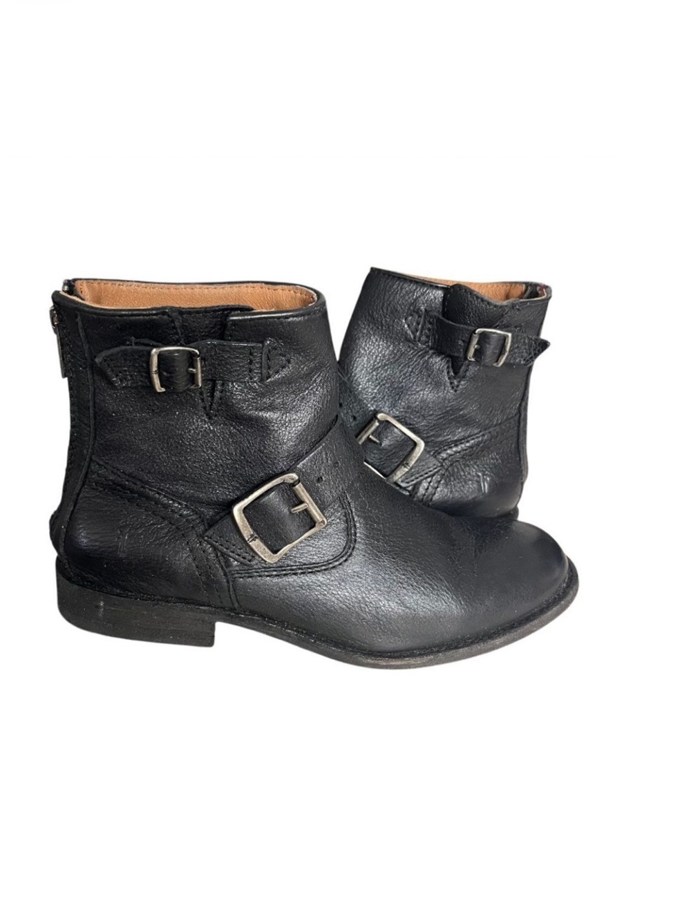 FRYE Black Leather Tyler Engineer Boots Straps Buckle Back Zipper Ankle Booties